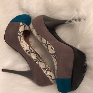 Charlotte Russe suede tip snake print heels